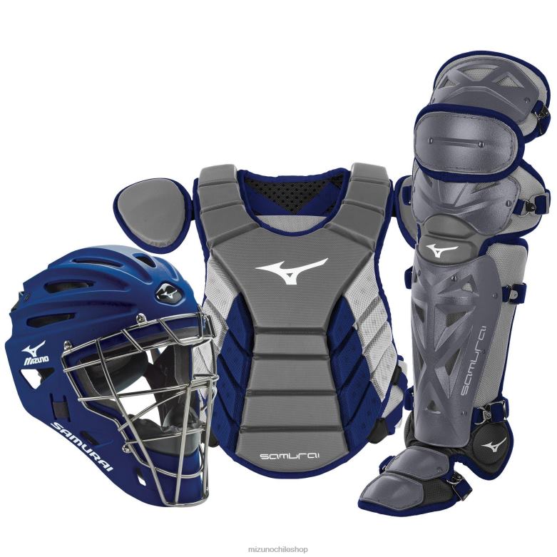 Mizuno Juego de equipo de receptor en caja de béisbol samurai de 14" gris-azul marino juventud accesorios ZH2D891 Mizuno Zapatos De Futbol