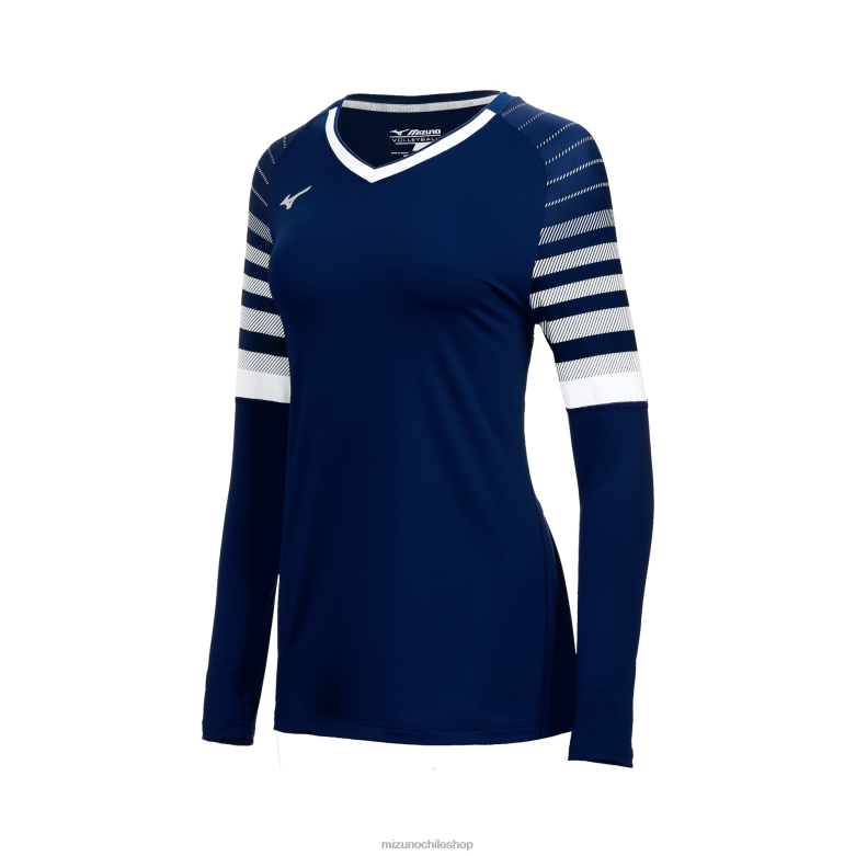Mizuno camiseta de voleibol techno 8 de manga larga azul marino-blanco(5100) mujer vestir ZH2D2325 Mizuno Zapatos De Futbol