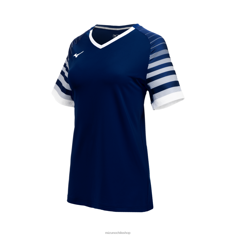 Mizuno camiseta de voleibol techno 8 manga corta azul marino-blanco(5100) mujer vestir ZH2D2331 Mizuno Zapatos De Futbol