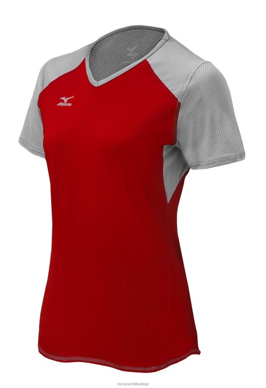 Mizuno camiseta de voleibol techno vi manga corta rojo-plata-carbón(1073) unisexo vestir ZH2D2373 Mizuno Zapatos De Futbol