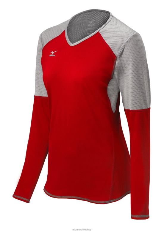 Mizuno camiseta de voleibol techno vi manga larga rojo-plata-carbón(1073) unisexo vestir ZH2D2367 Mizuno Zapatos De Futbol