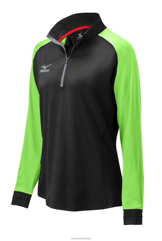 Mizuno chaqueta Prime con 1/2 cremallera negro-verde eléctrico(908d) unisexo vestir ZH2D2553 Mizuno Zapatos De Futbol